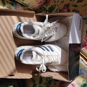 Adidas White and Blue Sneakers Cloudform Blue/Aqua Leopard Stripes